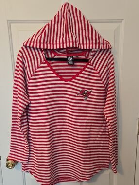 NFL Red & White Striped Hooded Pullover with Tampa Bay Buccaneers